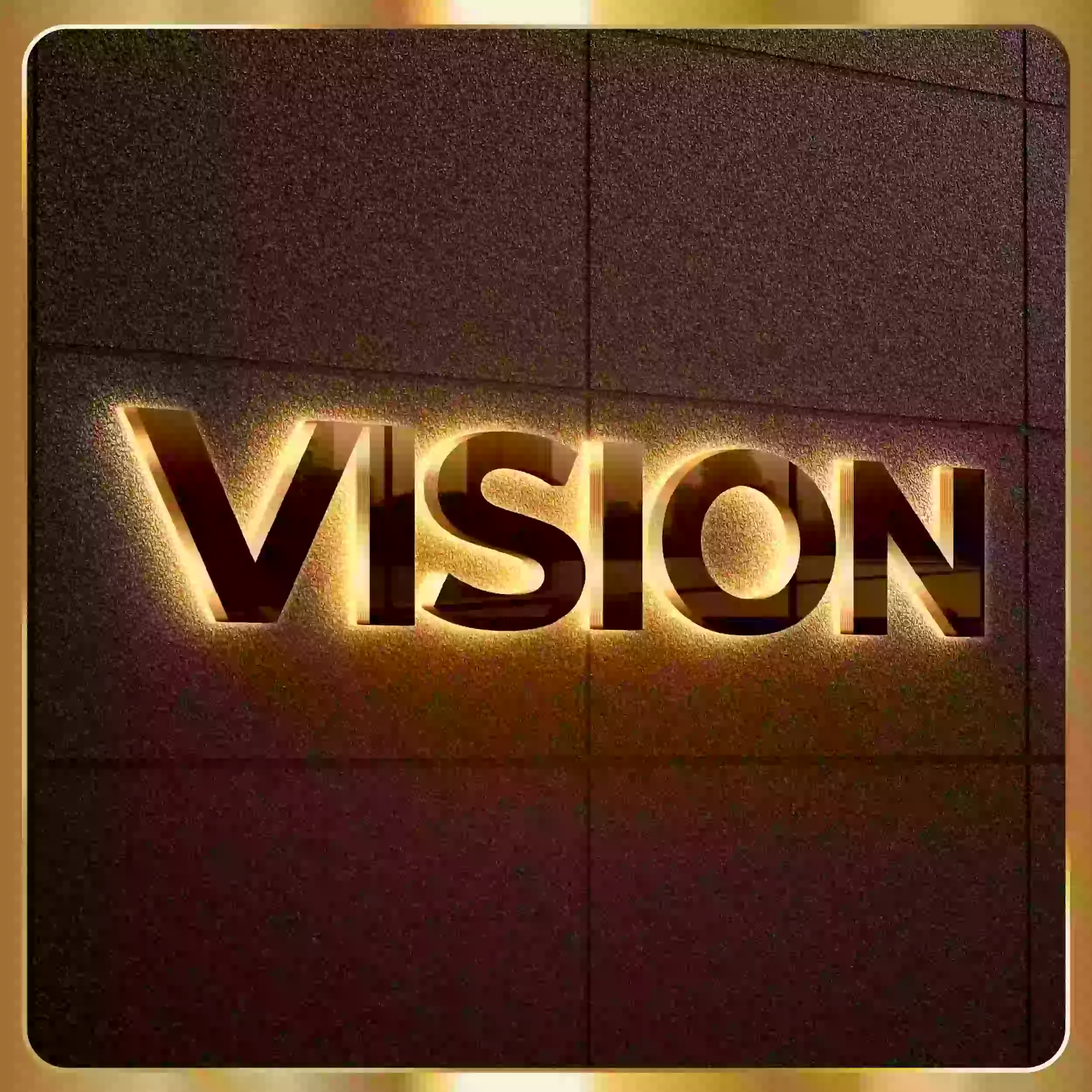 led sign with gold lettering on a black background.